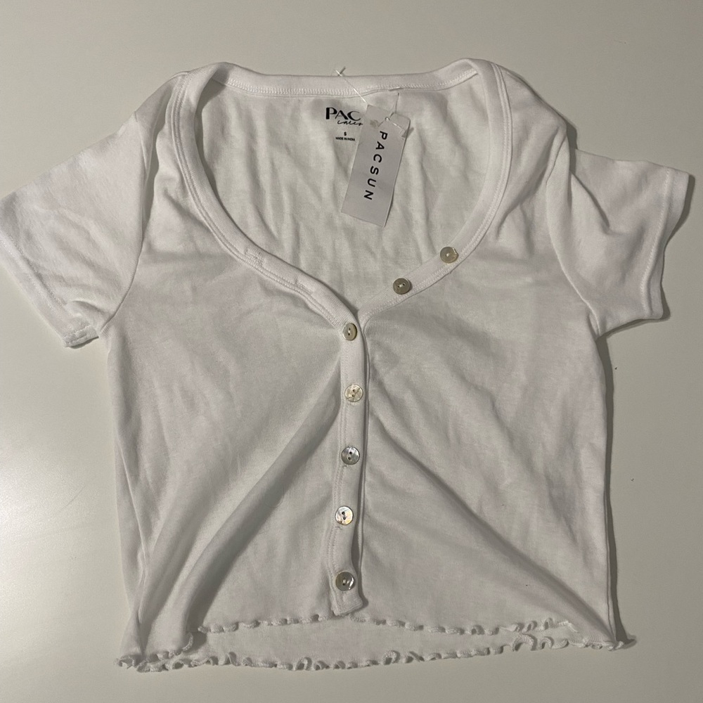 Pacsun, white cropped button down shirt